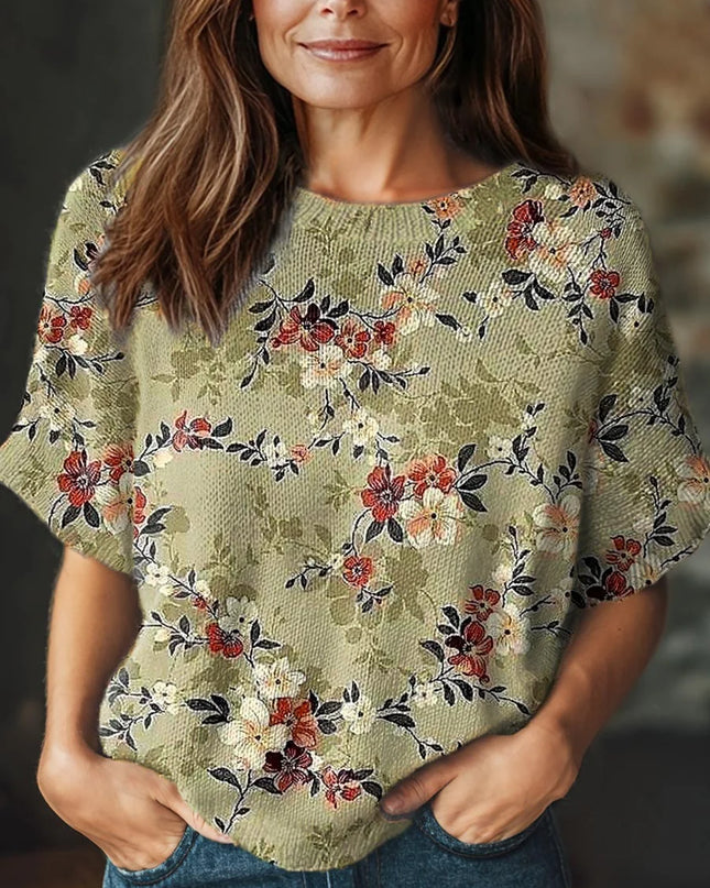 Olive Blossom Knit Crewneck Sweater