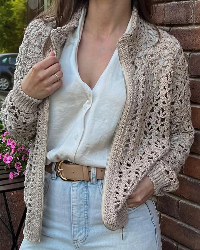 Vintage Crochet Openwork Zipper Sweater