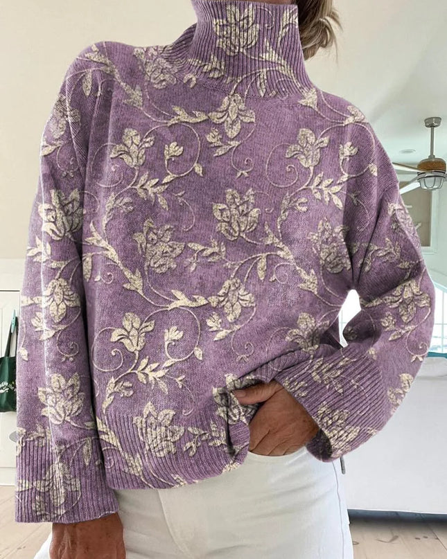 Lavender Bloom Knit Turtleneck Sweater