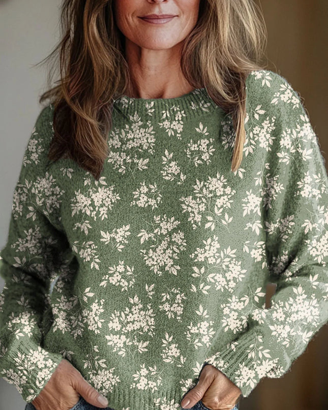 Vintage Sage Blossom Knit Sweater