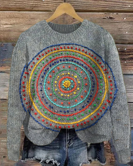 Radiant Mandala Knit Pullover Sweater
