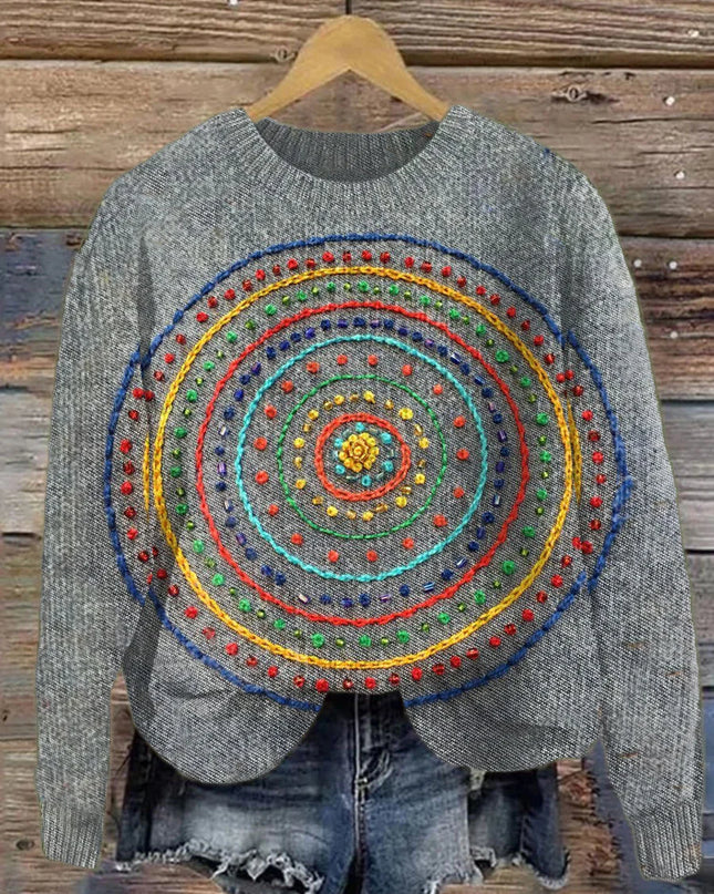 Radiant Mandala Knit Pullover Sweater