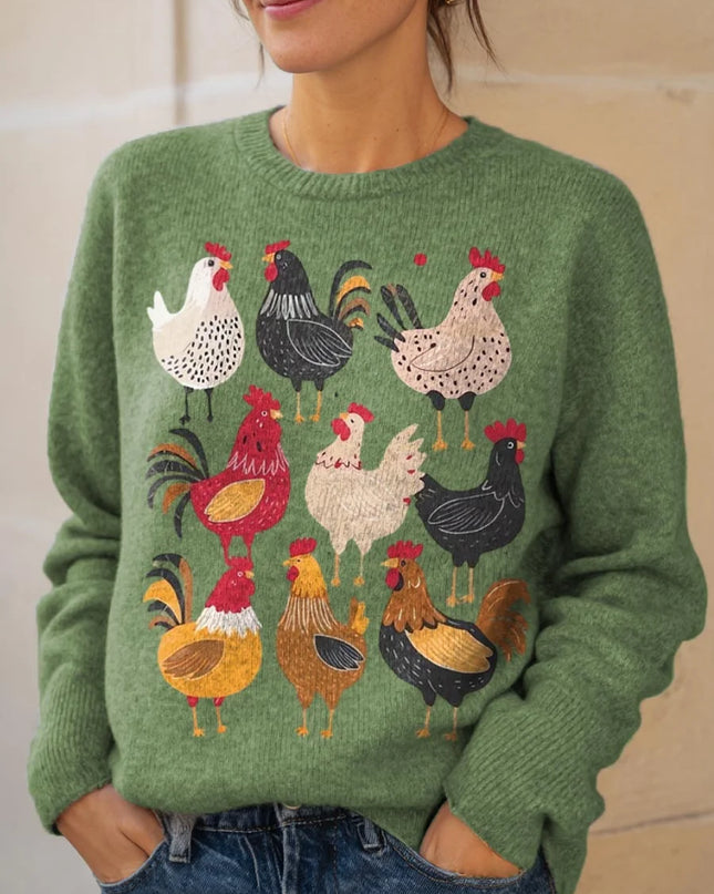 Women's Chicken Pattern Art Print Knit Pullover Sweater