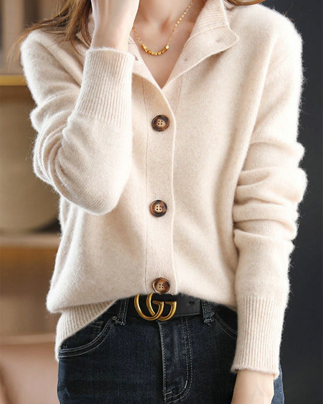 Turtleneck Button-Down Solid Color Sweater