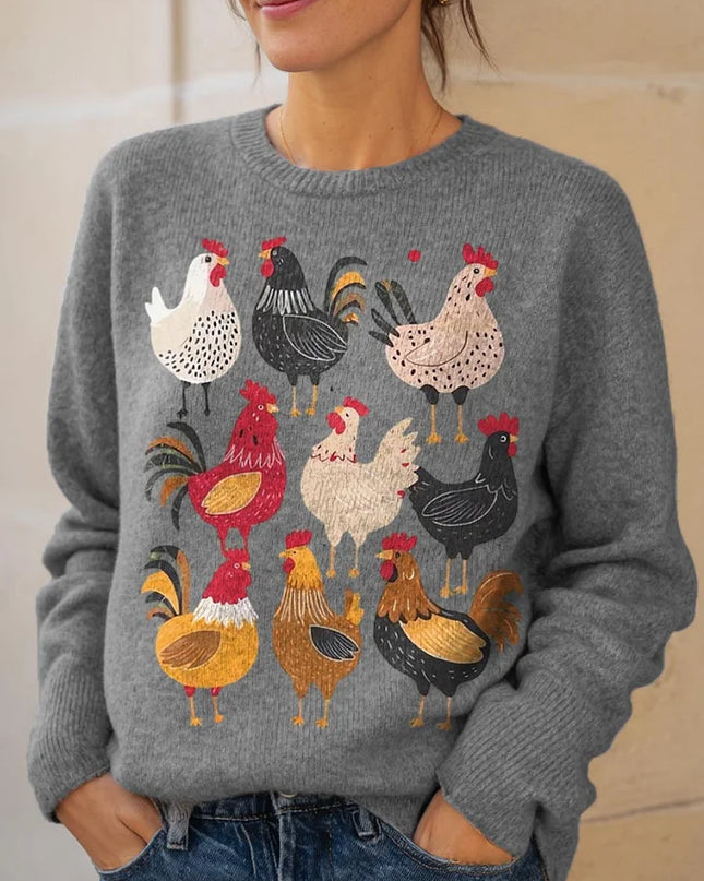 Women's Chicken Pattern Art Print Knit Pullover Sweater
