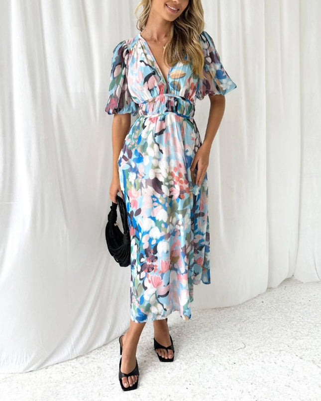 Carolina | Elegant Floral V-Neck Dress