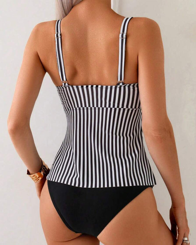 Black & White Striped Flowy Tankini