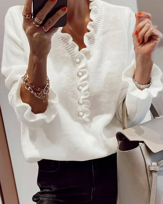 Mara | Plain Sweater With V-Neck and Buttons