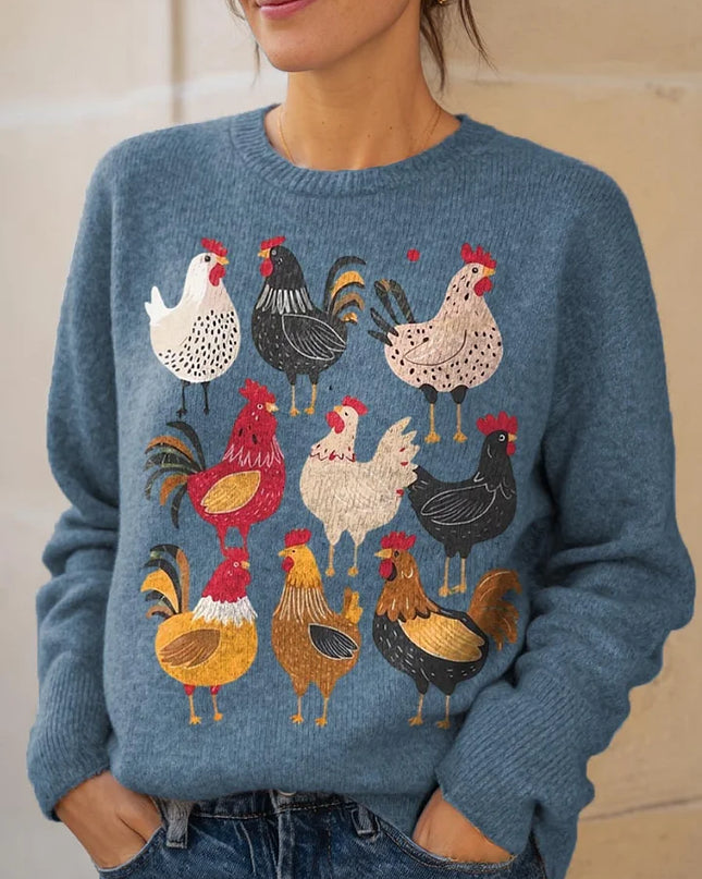 Women's Chicken Pattern Art Print Knit Pullover Sweater
