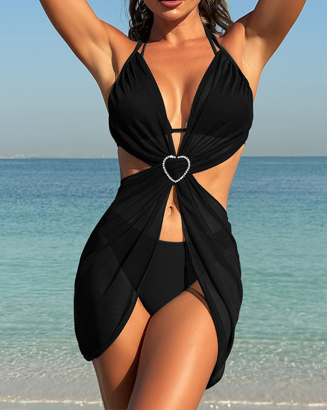Black Glam Heart-Cutout Bikini Set