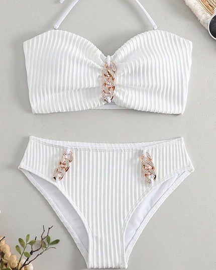 Ribbed Bikini with Gold Chain Detail