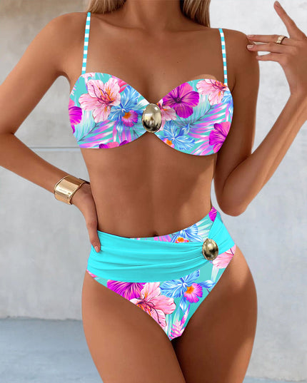 Floral Bikini with Gold Accents