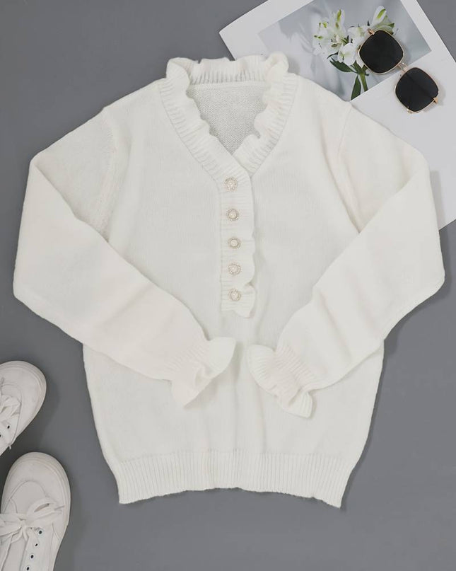 Mara | Plain Sweater With V-Neck and Buttons