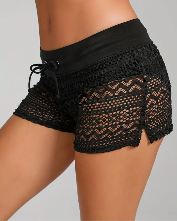 Black Crochet Beach Shorts