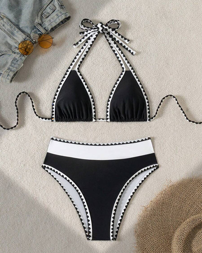 Black & White Geo-Trim Halter Bikini