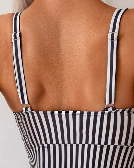 Black & White Striped Flowy Tankini
