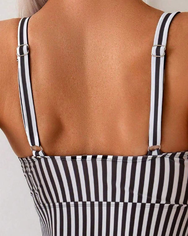 Black & White Striped Flowy Tankini