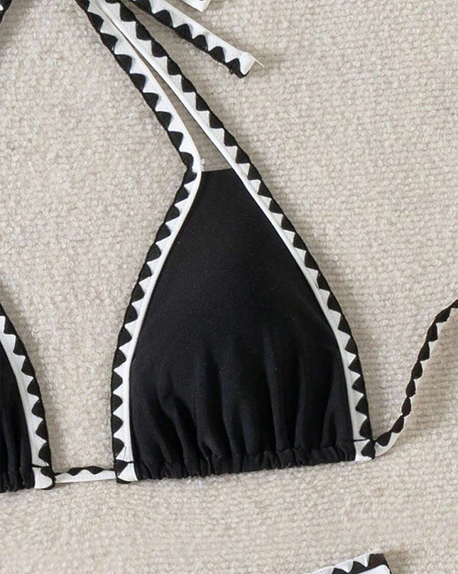 Black & White Geo-Trim Halter Bikini