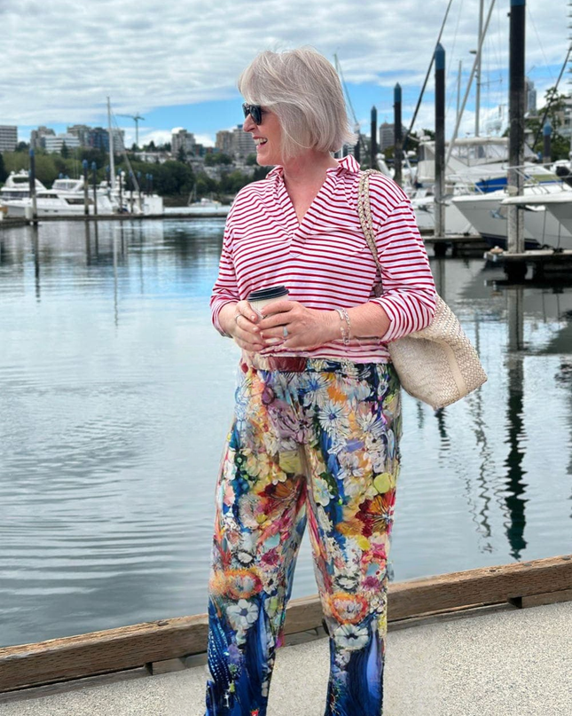 Multicolor Floral Print Wide Leg Pants