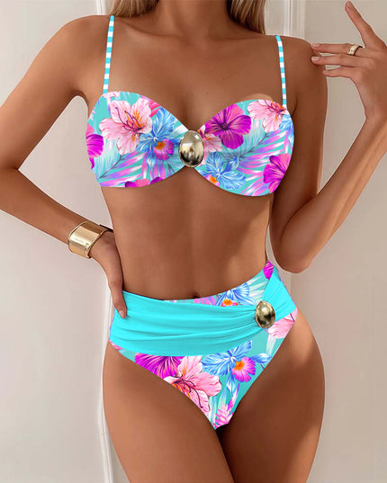 Floral Bikini with Gold Accents