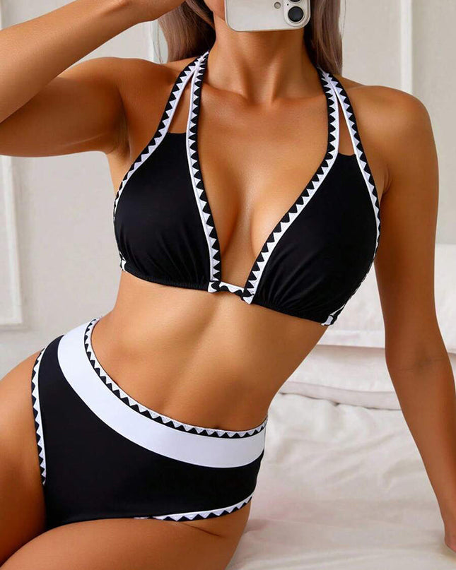 Black & White Geo-Trim Halter Bikini